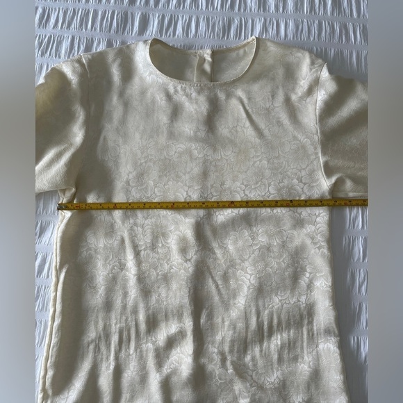 JAEGER Vintage Floral Jacquard Blouse Buttons Neutral Classic Business Chic - Picture 16 of 16